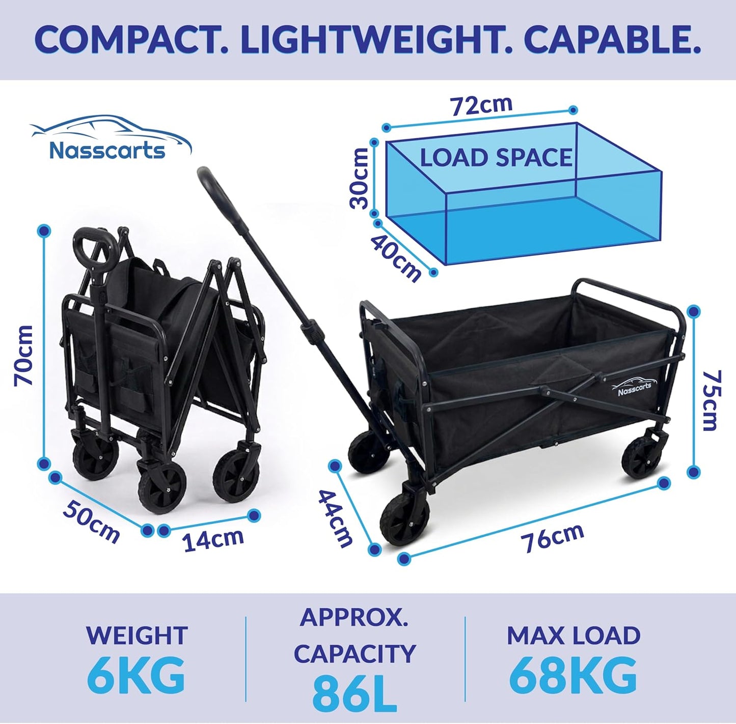 NassCarts - Classic Cart Black - 68kg Capacity - Next Day Delivery